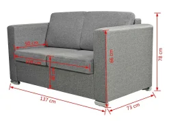 Sofá*Helloshop26 Sofá de 2 lugares para sala de estar sala de TV decoração de interiores tecido cinza claro 02_0019064 Cinzento