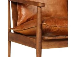Sofá|Helloshop26 Sofá de 2 lugares para sala de estar sala de TV decoração de interiores em couro legítimo com madeira de acácia marrom 02_0019446 Castanho