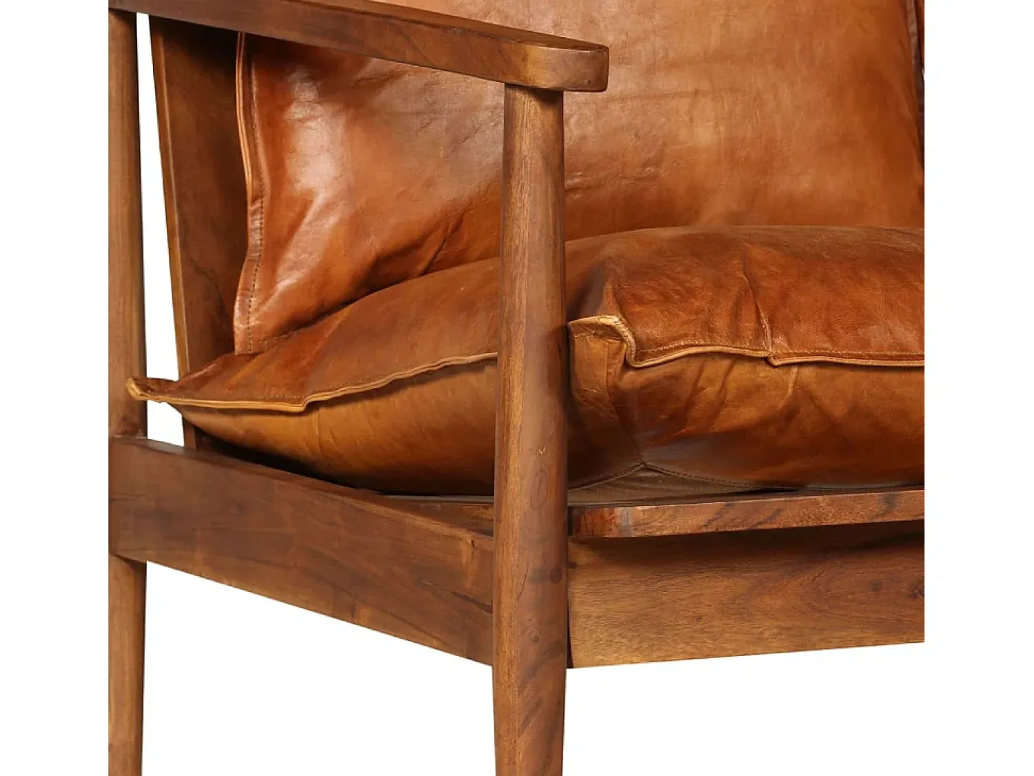 Sofá|Helloshop26 Sofá de 2 lugares para sala de estar sala de TV decoração de interiores em couro legítimo com madeira de acácia marrom 02_0019446 Castanho