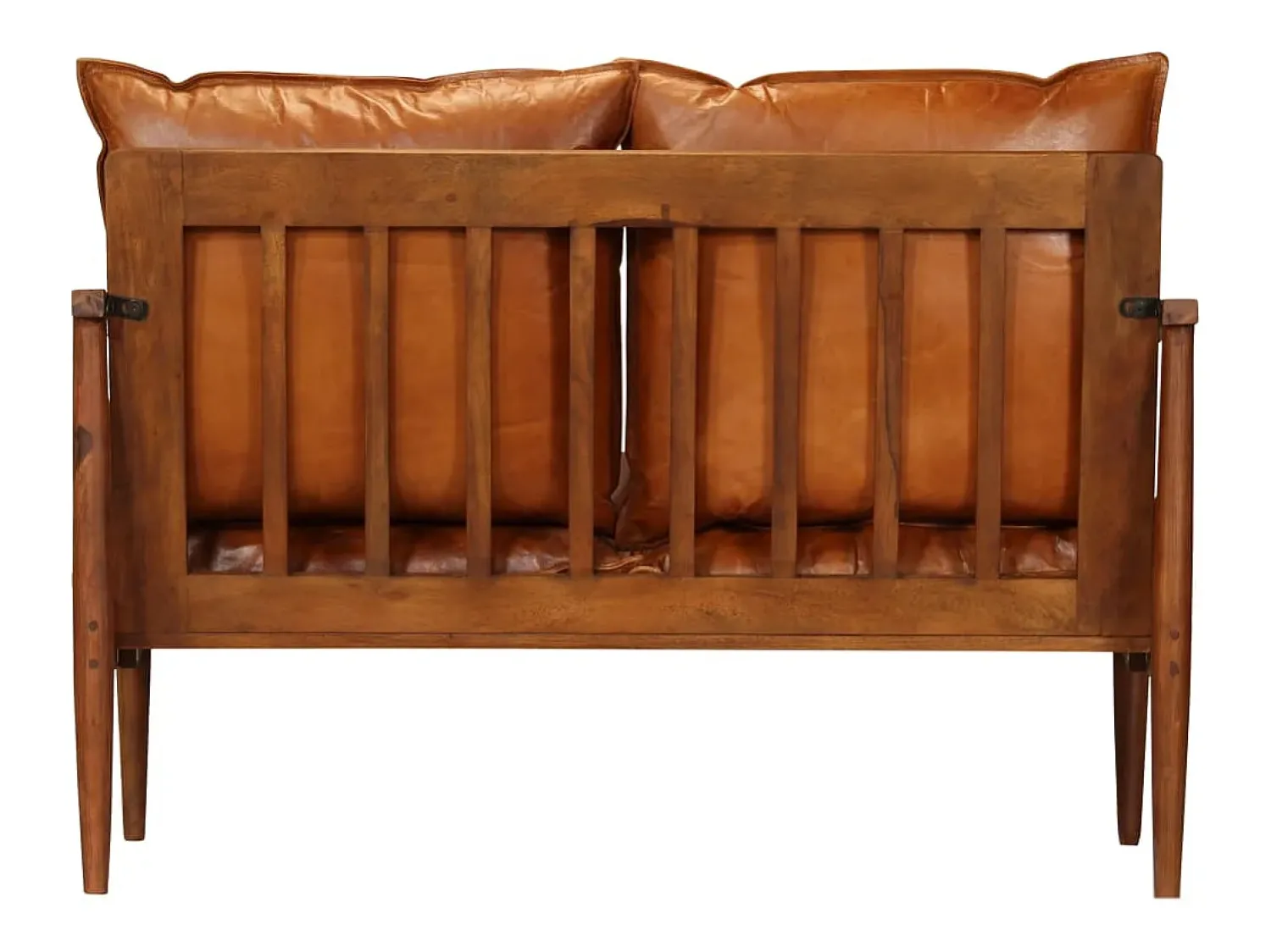 Sofá|Helloshop26 Sofá de 2 lugares para sala de estar sala de TV decoração de interiores em couro legítimo com madeira de acácia marrom 02_0019446 Castanho