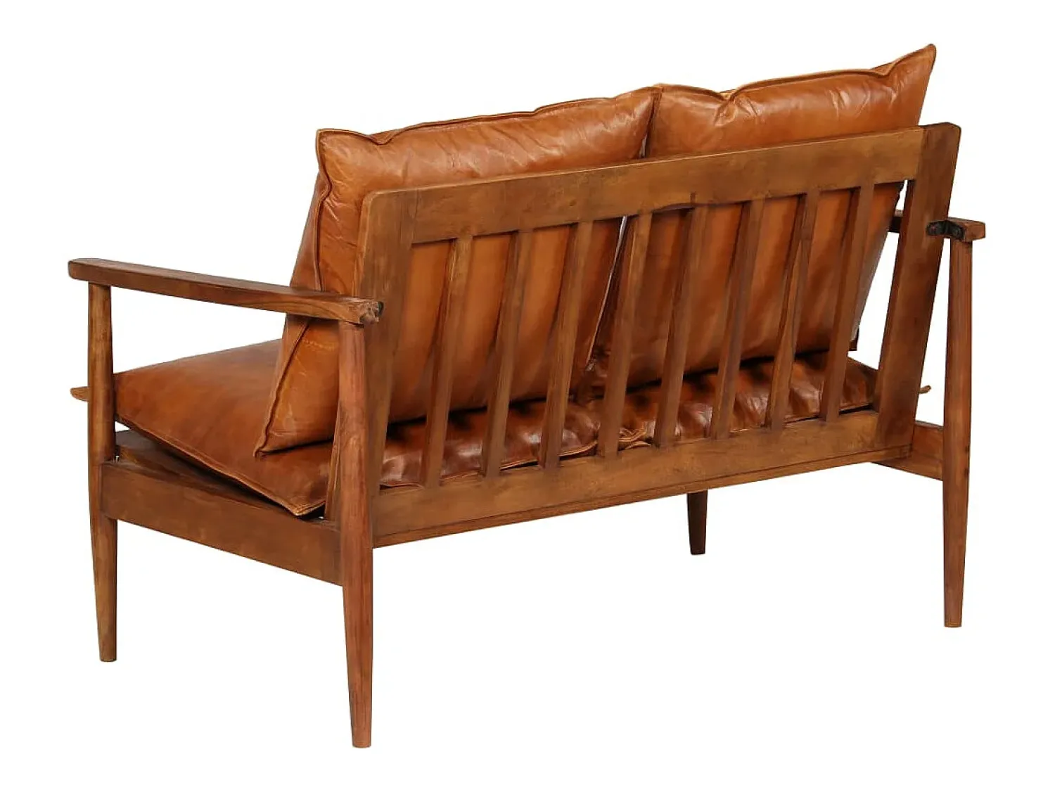 Sofá|Helloshop26 Sofá de 2 lugares para sala de estar sala de TV decoração de interiores em couro legítimo com madeira de acácia marrom 02_0019446 Castanho