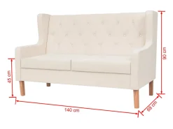 Sofá*Helloshop26 Sofá de 2 lugares para sala de estar sala de TV decoração de interiores tecido creme 02_0020197 Branco
