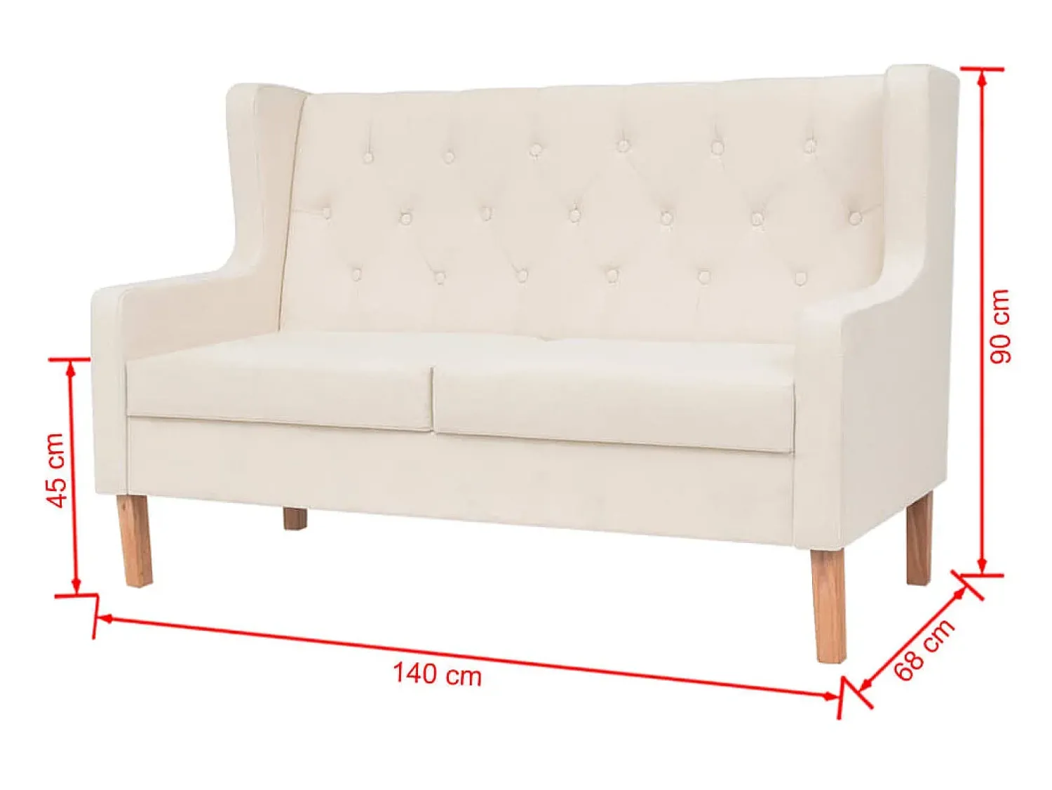 Sofá*Helloshop26 Sofá de 2 lugares para sala de estar sala de TV decoração de interiores tecido creme 02_0020197 Branco