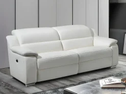 Vente-unique Sofá de 3 lugares relax eléctrico em pele Marfim - ARENA III^ Sofá