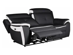 Sofá*Vente-unique Sofá de 3 lugares relax elétrico em pele Preto e branco - ANGELIQUE Preto / Branco