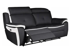 Sofá*Vente-unique Sofá de 3 lugares relax elétrico em pele Preto e branco - ANGELIQUE Preto / Branco