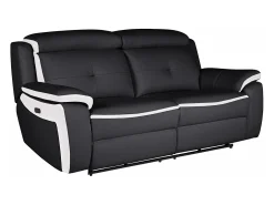 Sofá*Vente-unique Sofá de 3 lugares relax elétrico em pele Preto e branco - ANGELIQUE Preto / Branco