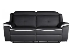 Sofá*Vente-unique Sofá de 3 lugares relax elétrico em pele Preto e branco - ANGELIQUE Preto / Branco