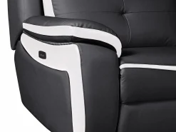 Sofá*Vente-unique Sofá de 3 lugares relax elétrico em pele Preto e branco - ANGELIQUE Preto / Branco