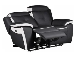 Sofá|Vente-unique Sofá de 2 lugares relax elétrico em pele Preto e branco - ANGELIQUE Preto / Branco