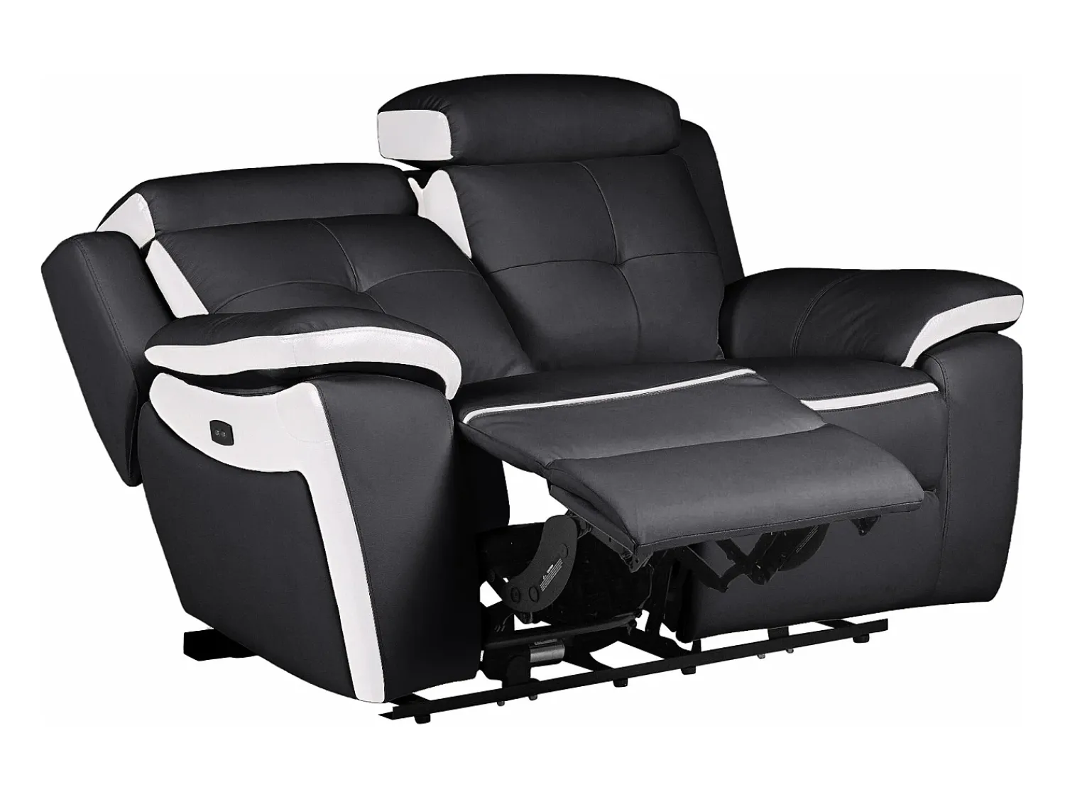 Sofá|Vente-unique Sofá de 2 lugares relax elétrico em pele Preto e branco - ANGELIQUE Preto / Branco