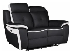 Sofá|Vente-unique Sofá de 2 lugares relax elétrico em pele Preto e branco - ANGELIQUE Preto / Branco