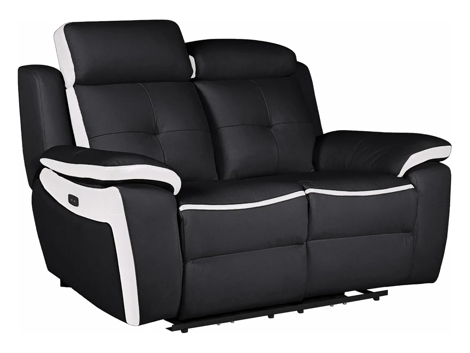 Sofá|Vente-unique Sofá de 2 lugares relax elétrico em pele Preto e branco - ANGELIQUE Preto / Branco