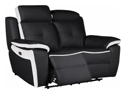 Sofá|Vente-unique Sofá de 2 lugares relax elétrico em pele Preto e branco - ANGELIQUE Preto / Branco