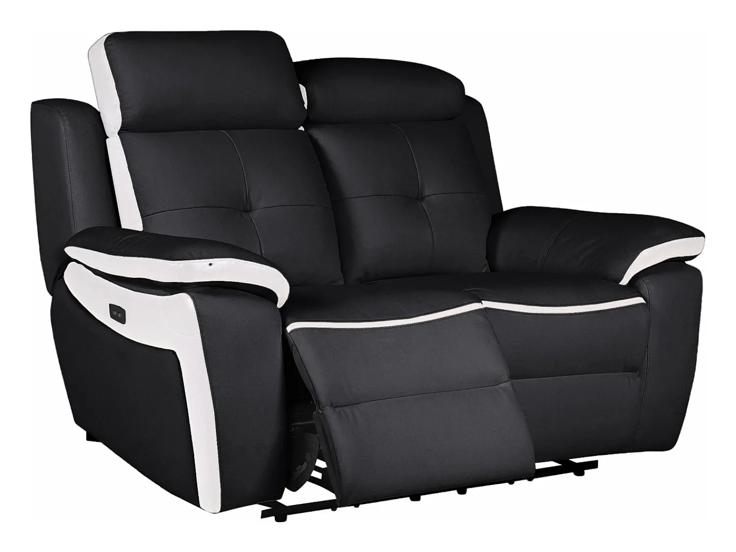 Sofá|Vente-unique Sofá de 2 lugares relax elétrico em pele Preto e branco - ANGELIQUE Preto / Branco