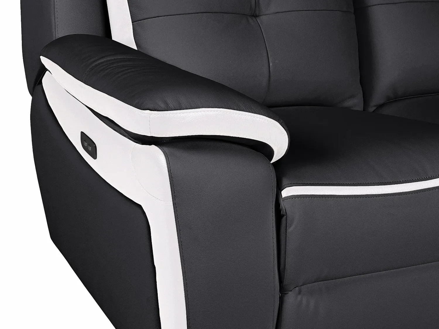 Sofá|Vente-unique Sofá de 2 lugares relax elétrico em pele Preto e branco - ANGELIQUE Preto / Branco