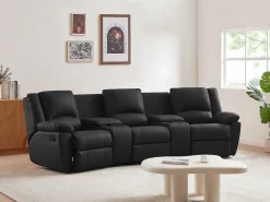 Outlet Vente-unique Sofá de 3 lugares relax em pele - AROMA Preto