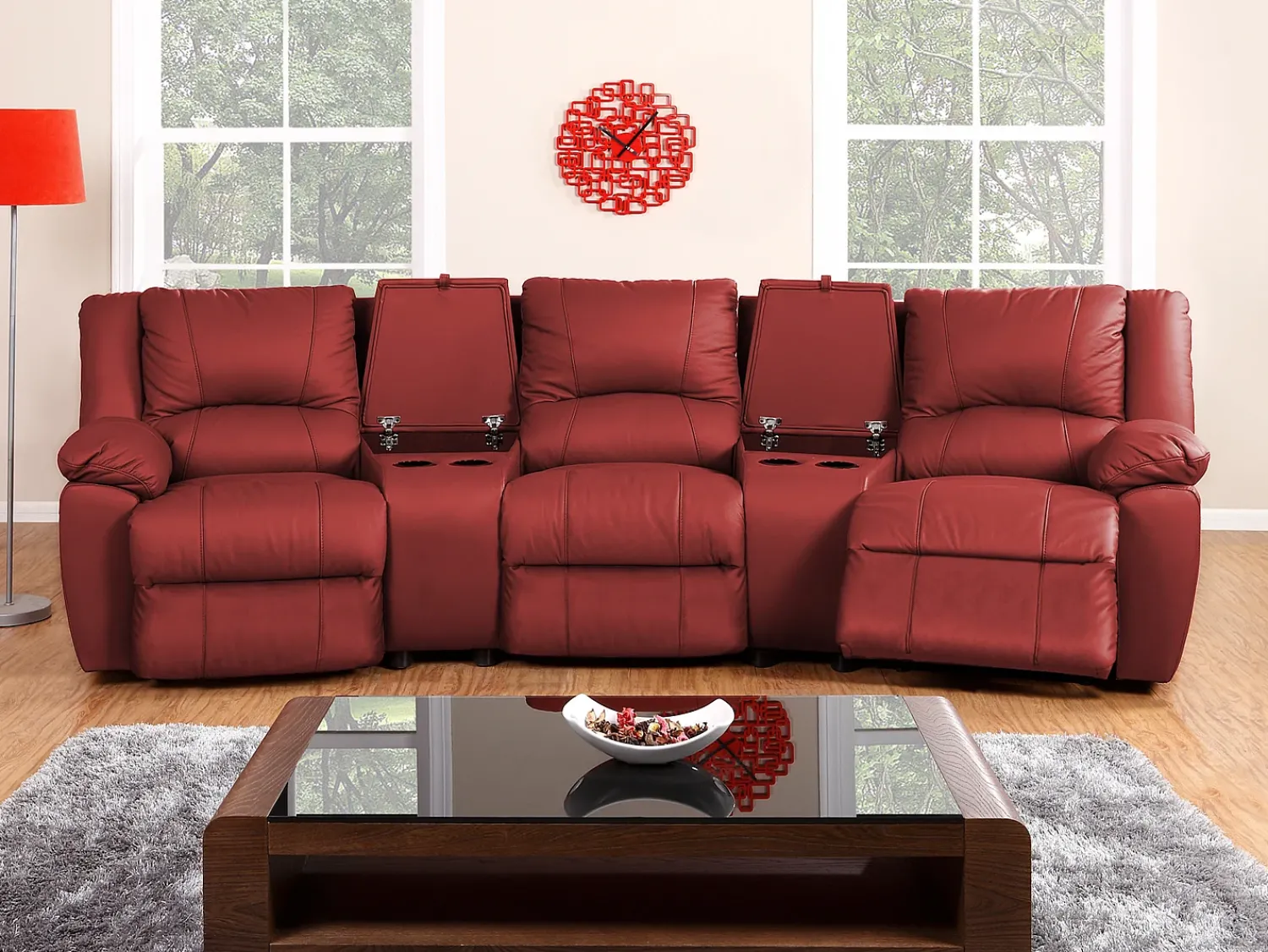 Clearance Vente-unique Sofá de 3 lugares relax em pele - AROMA Vermelho