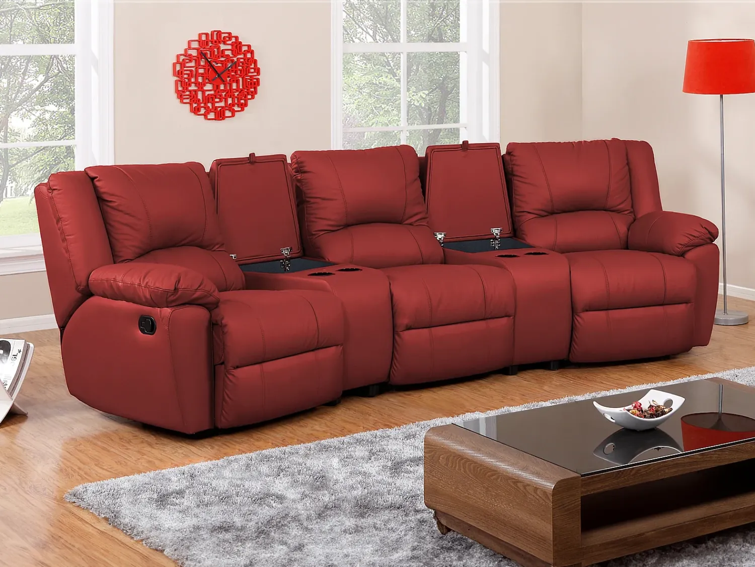 Clearance Vente-unique Sofá de 3 lugares relax em pele - AROMA Vermelho