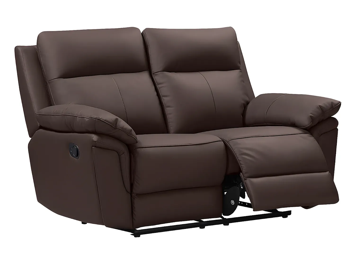 Vente-unique Sofá de 2 lugares relax manual em pele de búfalo Castanho - PAKITA^ Sofá