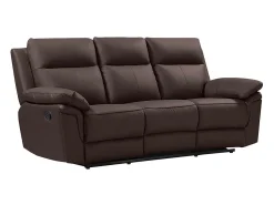 Vente-unique Sofá de 3 lugares relax manual em pele de búfalo Castanho - PAKITA^ Sofá