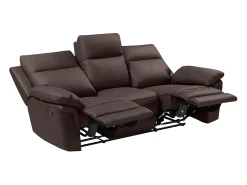 Vente-unique Sofá de 3 lugares relax manual em pele de búfalo Castanho - PAKITA^ Sofá