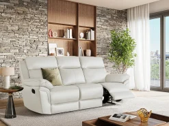 Sale Vente-unique Sofá de 3 lugares relax manual em pele de búfalo - PAKITA Marfim