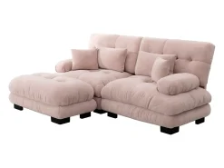 Sofá| Sofá de 2 lugares - Sofá de canto com 2 almofadas lombares e 2 almofadas decorativas - Apoios de Braços e Apoio para os Pés - Chenille Rosa