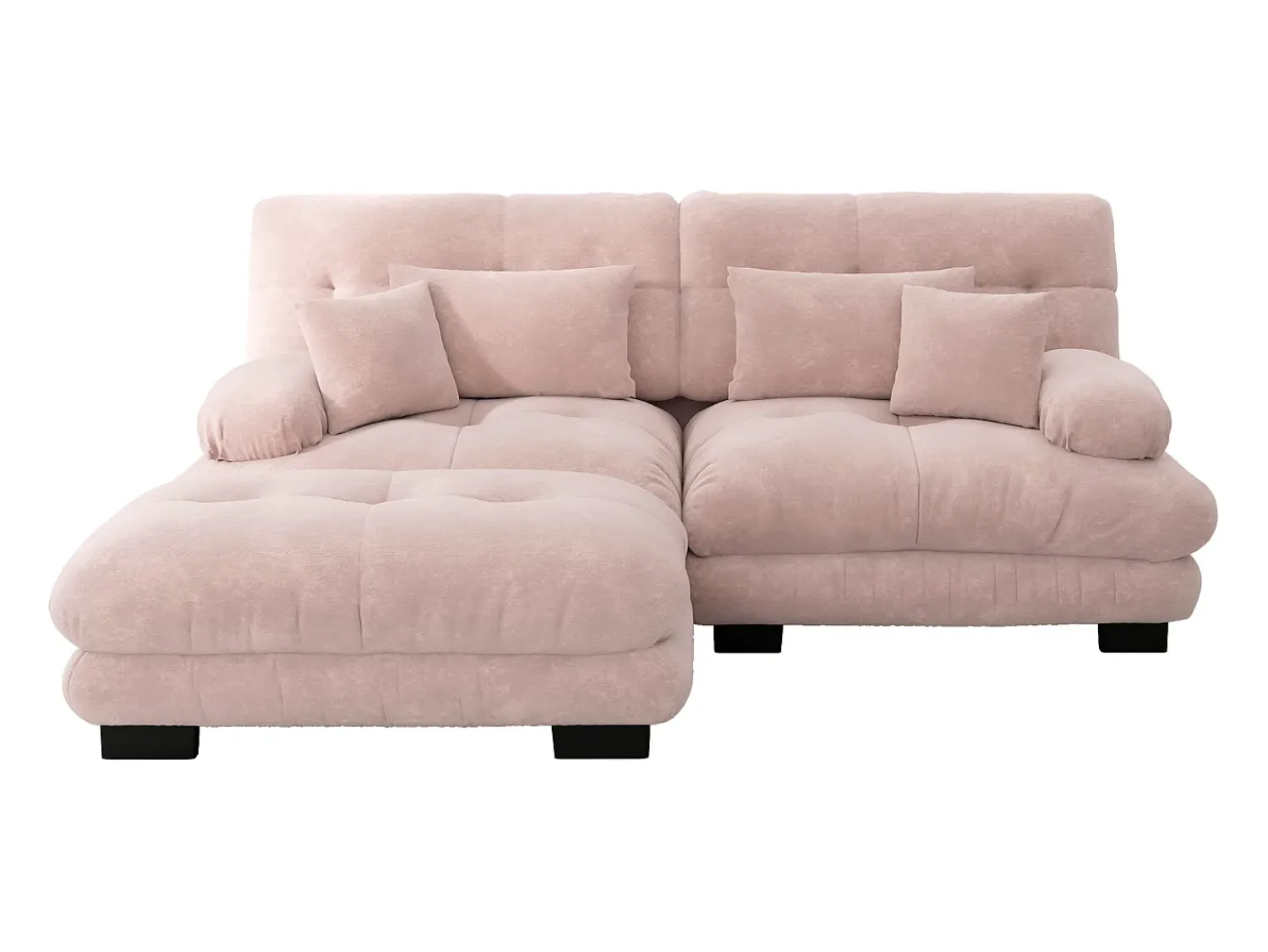 Sofá| Sofá de 2 lugares - Sofá de canto com 2 almofadas lombares e 2 almofadas decorativas - Apoios de Braços e Apoio para os Pés - Chenille Rosa