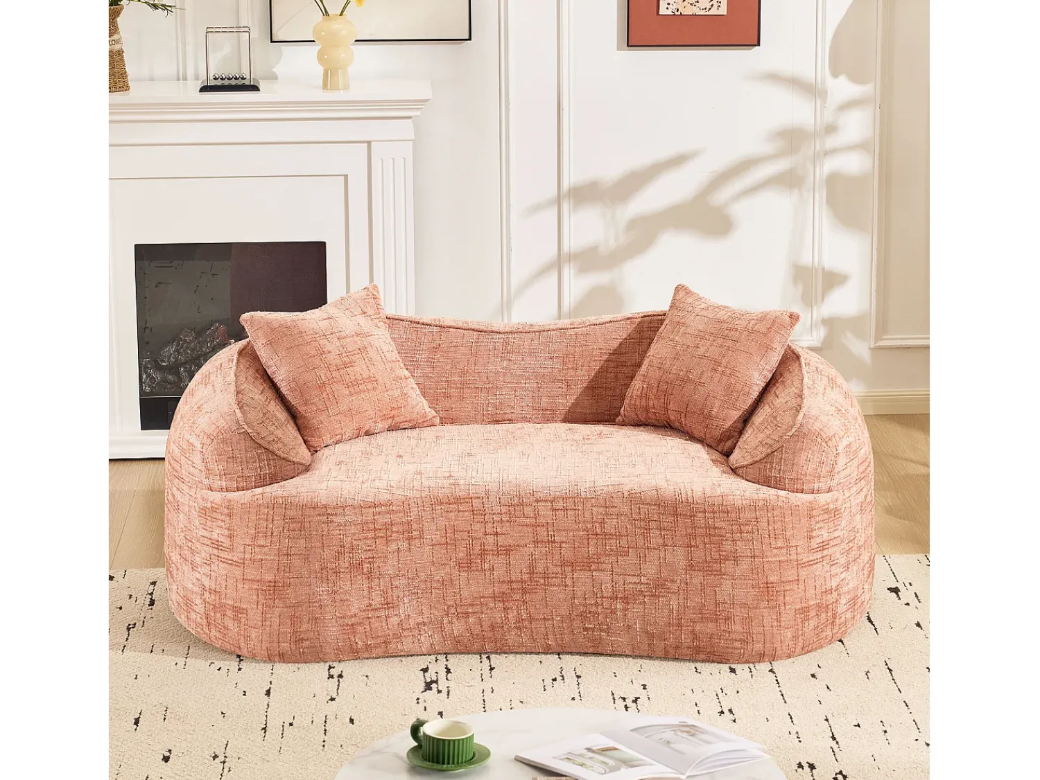 Discount Sofá de 2 lugares - Sofá reto com 2 almofadas e braços - chenille Rosa