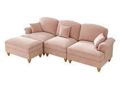 Sofá|Hauss Spole Sofá de 3 lugares com apoio lombar - Apoio para os pés móvel - Tecido chenille Rosa