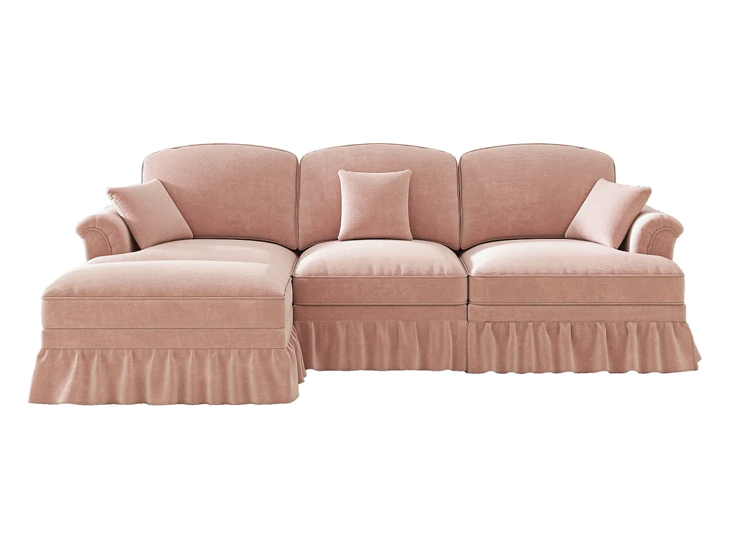 Sofá|Hauss Spole Sofá de 3 lugares com apoio lombar - Apoio para os pés móvel - Tecido chenille Rosa
