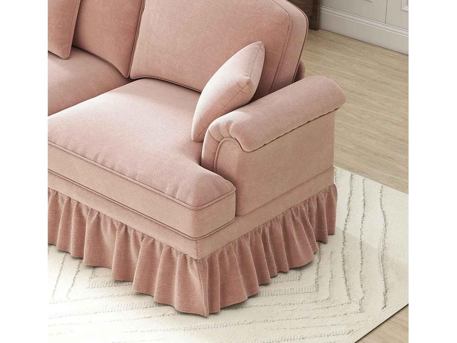 Sofá|Hauss Spole Sofá de 3 lugares com apoio lombar - Apoio para os pés móvel - Tecido chenille Rosa