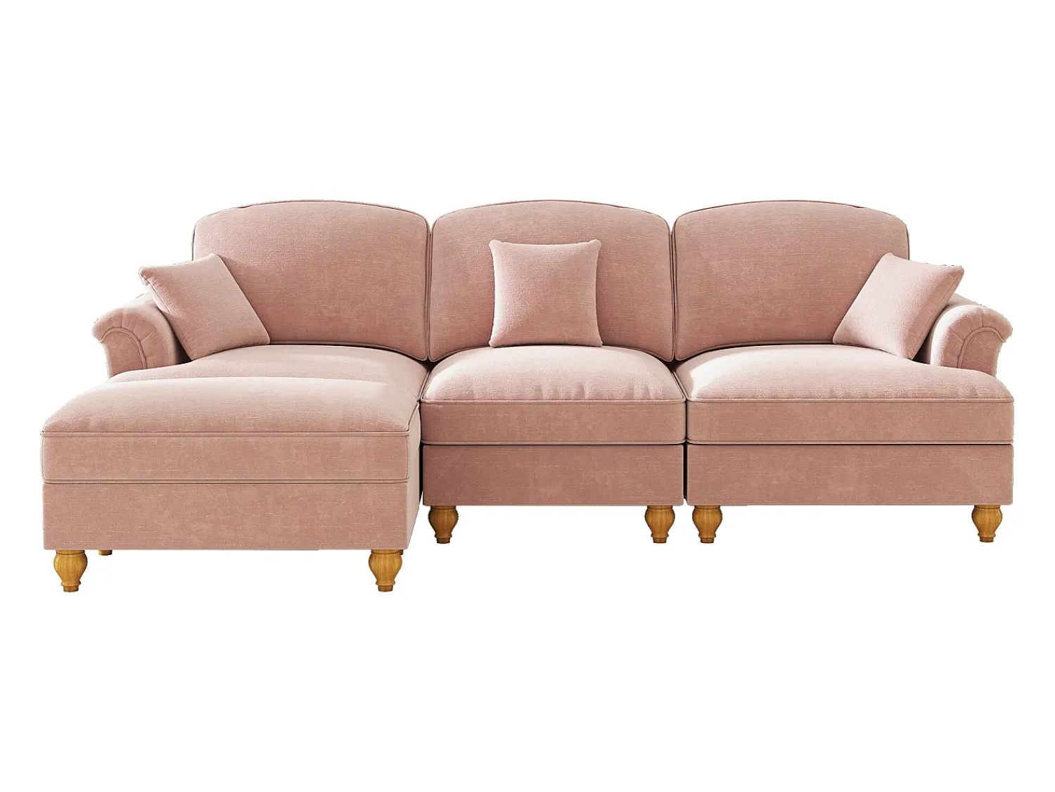 Sofá|Hauss Spole Sofá de 3 lugares com apoio lombar - Apoio para os pés móvel - Tecido chenille Rosa