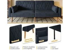 Sofá*Merax Sofá de 2 lugares Sofá - 180 x 75 x 82 cm - Sofá-cama conversível - encosto ajustável - veludo - Preto