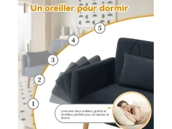Sofá*Merax Sofá de 2 lugares Sofá - 180 x 75 x 82 cm - Sofá-cama conversível - encosto ajustável - veludo - Preto