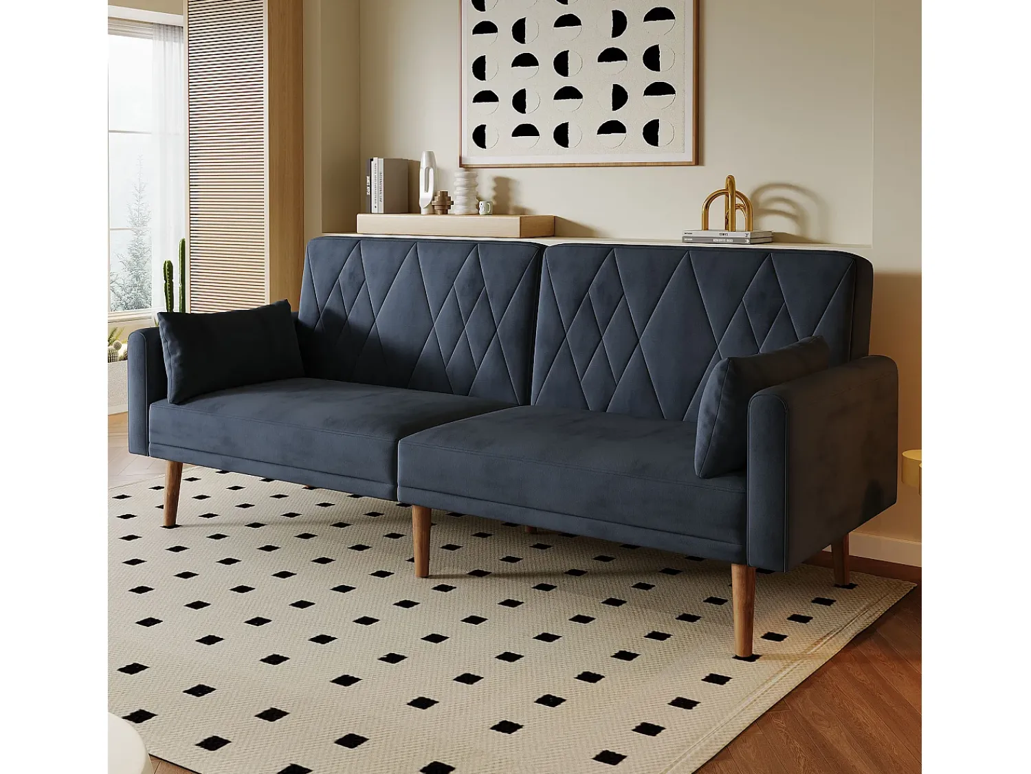 Sofá*Merax Sofá de 2 lugares Sofá - 180 x 75 x 82 cm - Sofá-cama conversível - encosto ajustável - veludo - Preto
