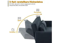 Sofá*Merax Sofá de 2 lugares Sofá - 180 x 75 x 82 cm - Sofá-cama conversível - encosto ajustável - veludo - Preto