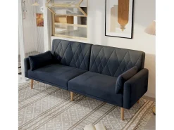 Sofá*Merax Sofá de 2 lugares Sofá - 180 x 75 x 82 cm - Sofá-cama conversível - encosto ajustável - veludo - Preto