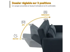 Sofá*Merax Sofá de 2 lugares Sofá - 180 x 75 x 82 cm - Sofá-cama conversível - encosto ajustável - veludo - Preto