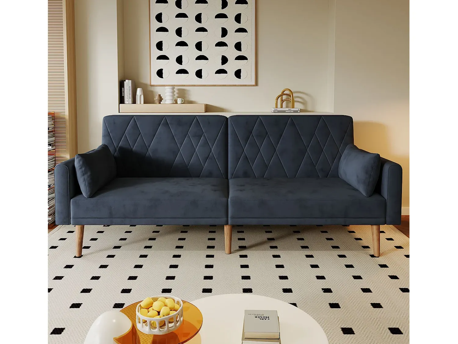 Sofá*Merax Sofá de 2 lugares Sofá - 180 x 75 x 82 cm - Sofá-cama conversível - encosto ajustável - veludo - Preto