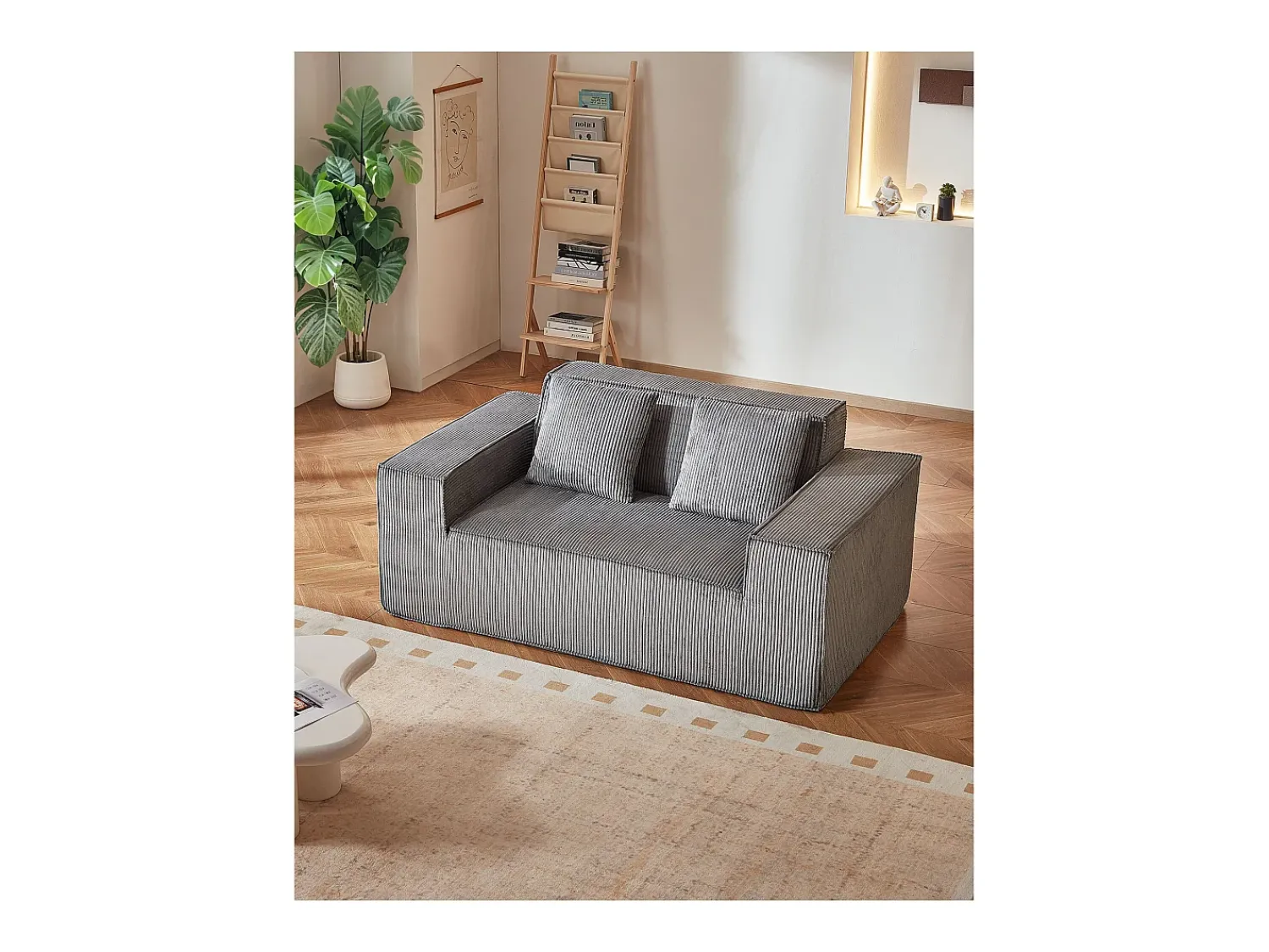 Sofá de 2 Lugares SucceBuy 160cm, Sofá Moderno em Veludo Cotelê com Molas Encapotadas, Almofadas Confortáveis para Sala, Escritório ou Apartamento, Cinza^ Sofá