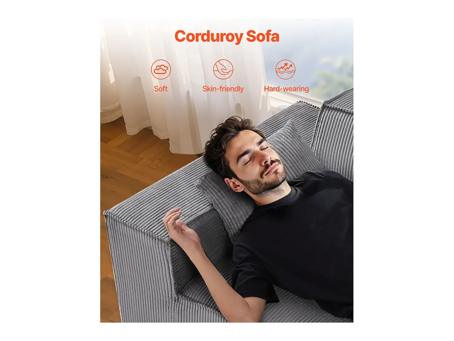 Sofá de 2 Lugares SucceBuy 160cm, Sofá Moderno em Veludo Cotelê com Molas Encapotadas, Almofadas Confortáveis para Sala, Escritório ou Apartamento, Cinza^ Sofá
