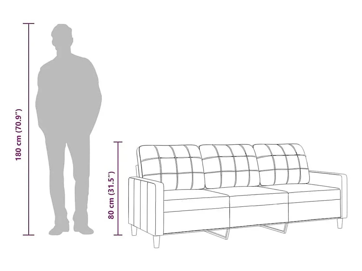 vidaxl Sofá de 3 lugares tecido 210 cm cor^ Sofá