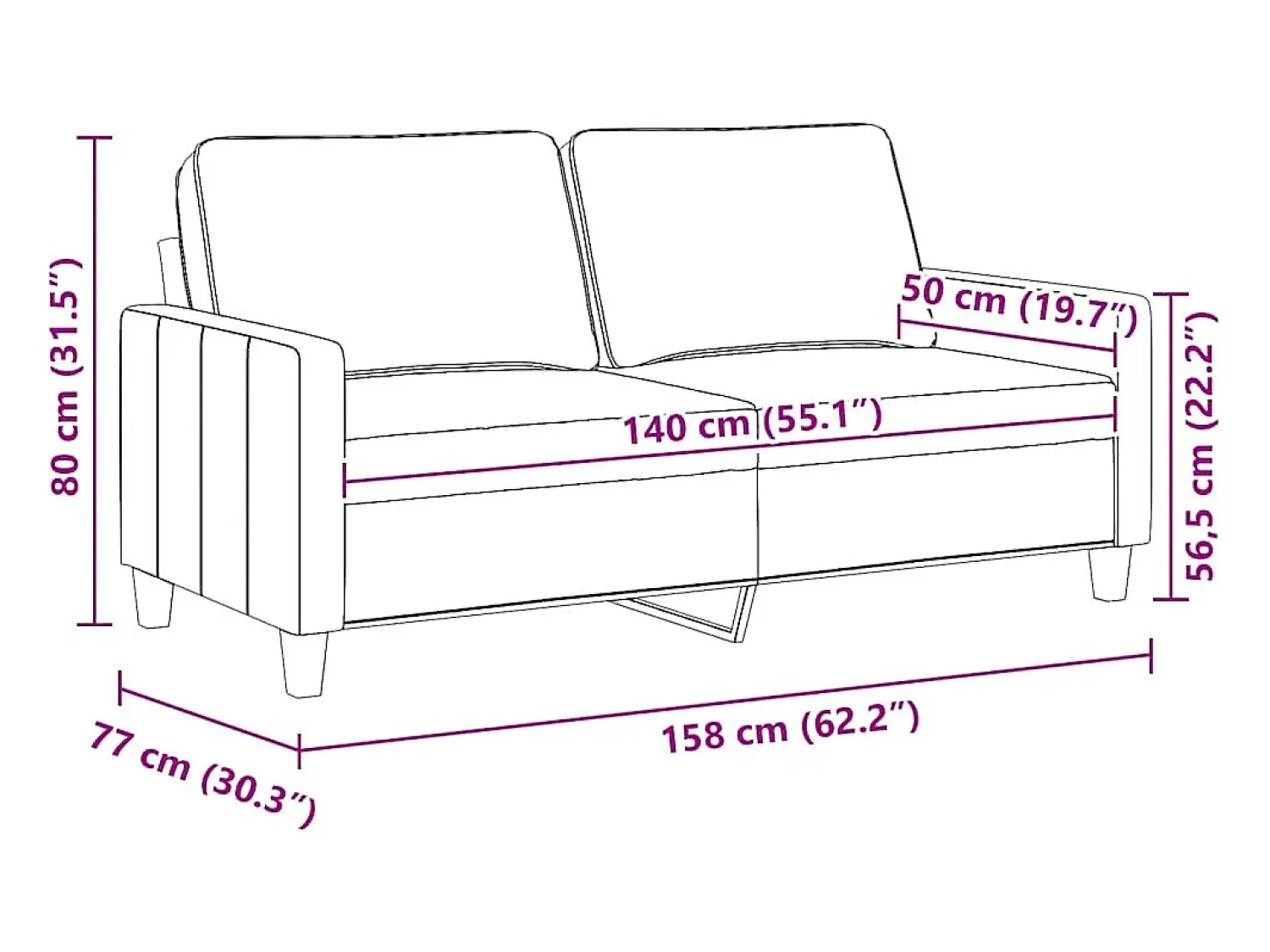 Sofá*vidaxl Sofá de 2 lugares tecido 140 cm cor Creme