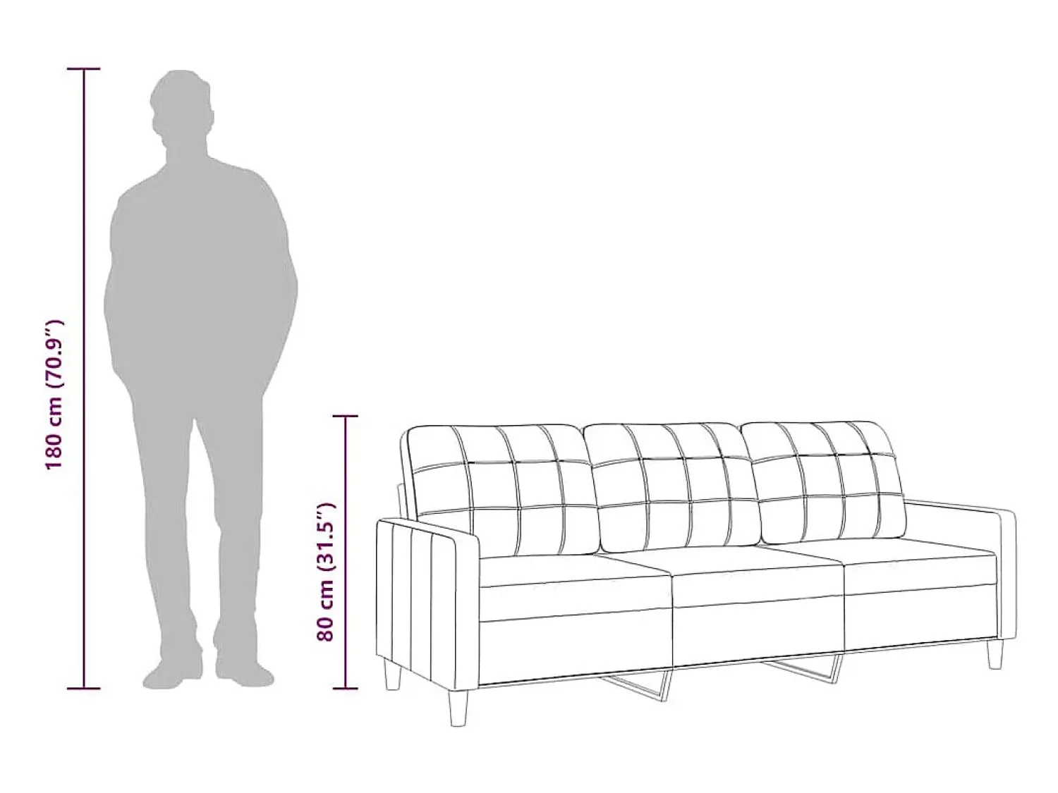 Sofá|vidaxl Sofá de 3 lugares tecido 180 cm cor Creme