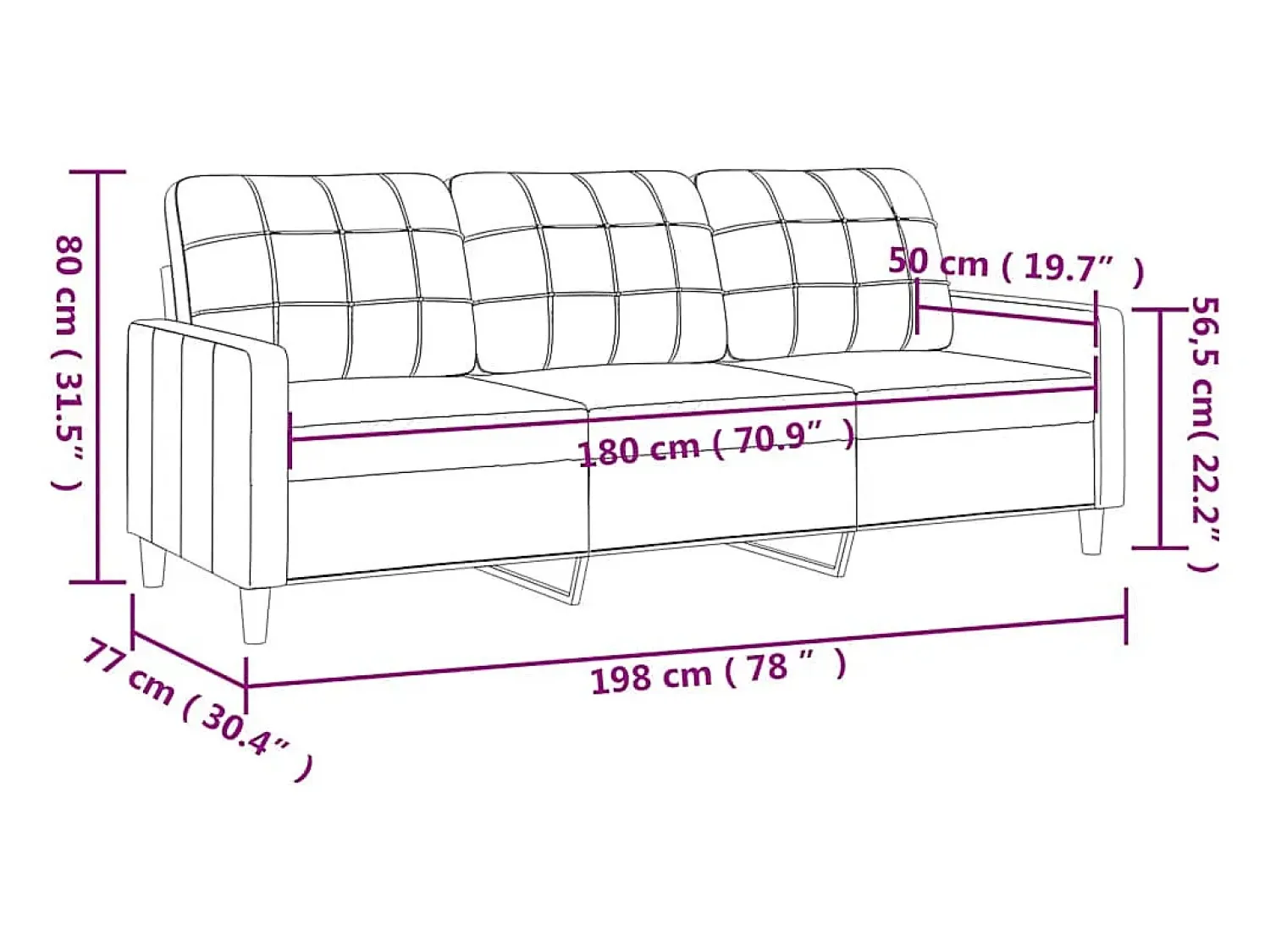 Sofá|vidaxl Sofá de 3 lugares tecido 180 cm cor Creme
