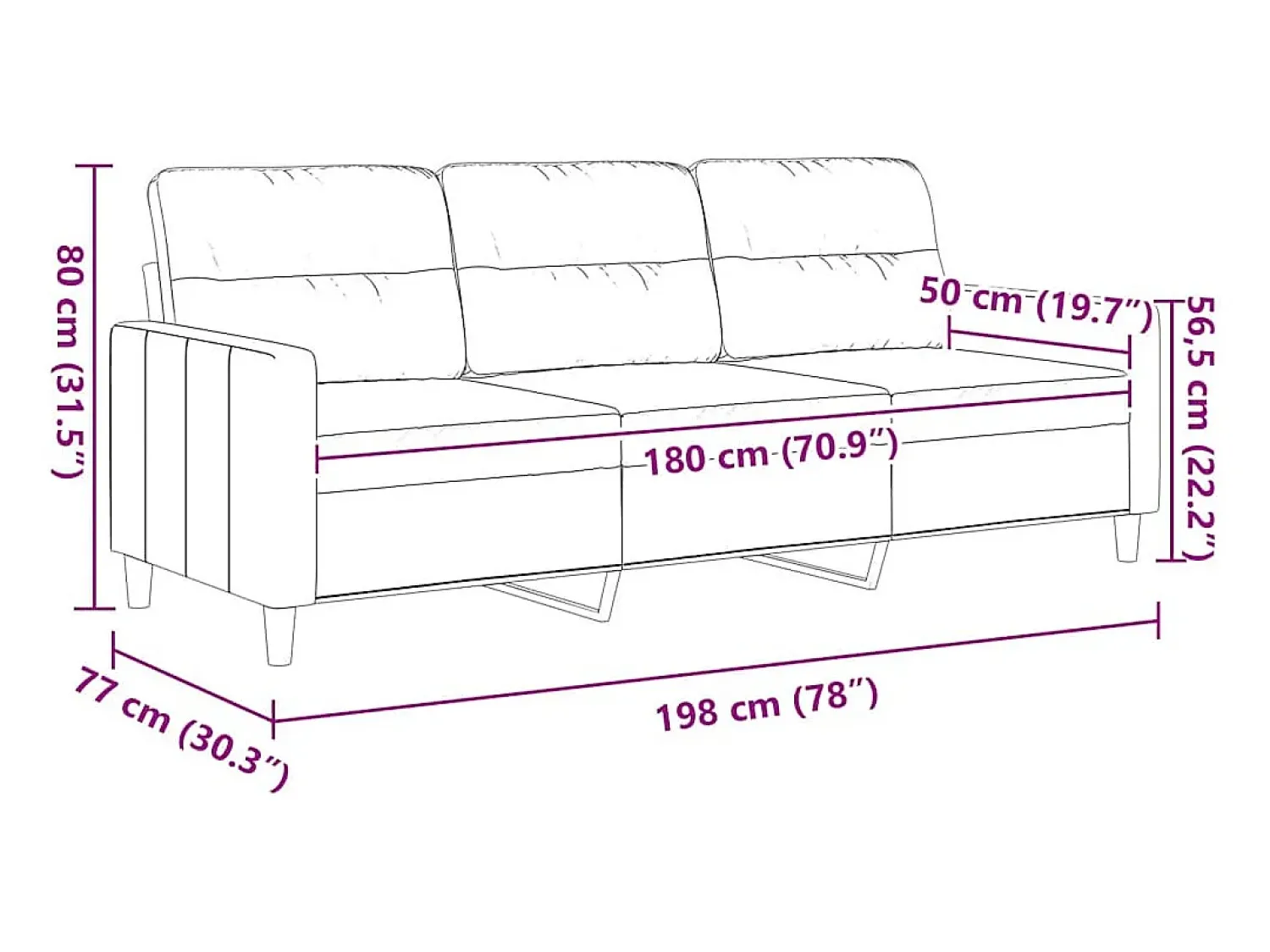 Sofá|vidaxl Sofá de 3 lugares tecido 180 cm cor Creme