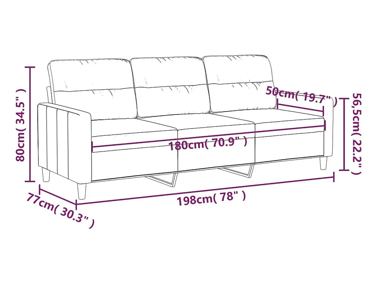 Sofá|vidaxl Sofá de 3 lugares tecido 180 cm cor Creme