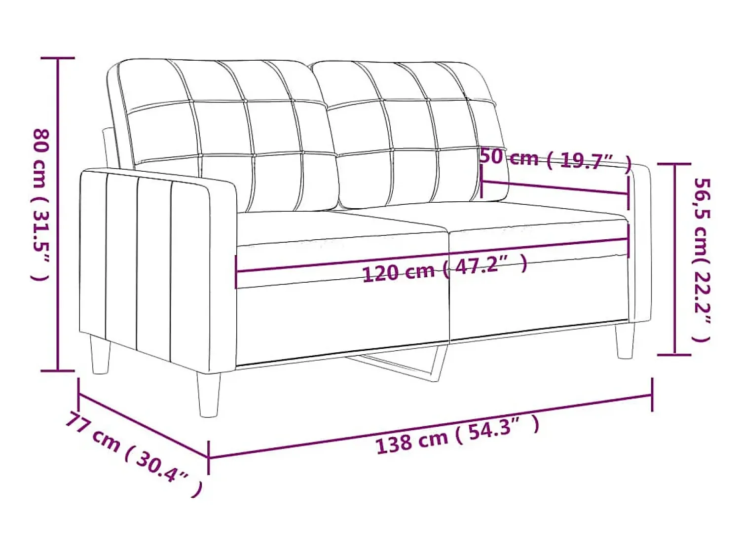 Sofá*vidaxl Sofá de 2 lugares tecido 120 cm cor Creme